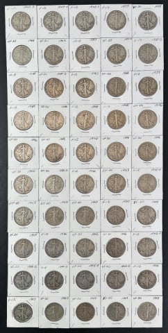 1916-1947 Walking Liberty Halves F-VF (50pc) (1 of 2)