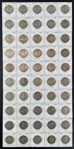 1916-1947 Walking Liberty Halves F-VF (50pc) (1 of 2)