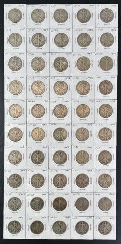 1916-1947 Walking Liberty Halves F-VF (50pc) (1 of 2)