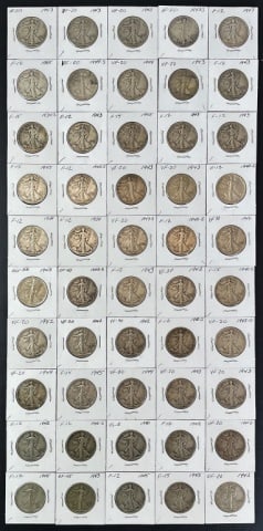 1916-1947 Walking Liberty Halves F-VF (50pc) (1 of 2)