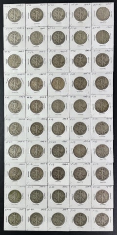 1916-1947 Walking Liberty Halves F-VF (50pc) (1 of 2)