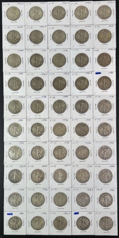 1916-1947 Walking Liberty Halves F-VF (50pc) (1 of 2)