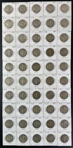 1916-1947 Walking Liberty Halves G-F (50pc) (1 of 2)