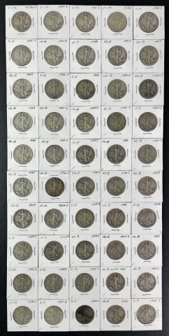 1916-1947 Walking Liberty Halves G-F (50pc) (1 of 2)