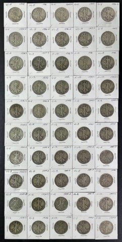 1916-1947 Walking Liberty Halves G-F (50pc) (1 of 2)