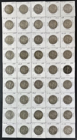 1916-1947 Walking Liberty Halves G-F (45pc) (1 of 2)