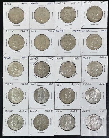 1948-1963 Franklin Halves, AU (20pc) (1 of 2)
