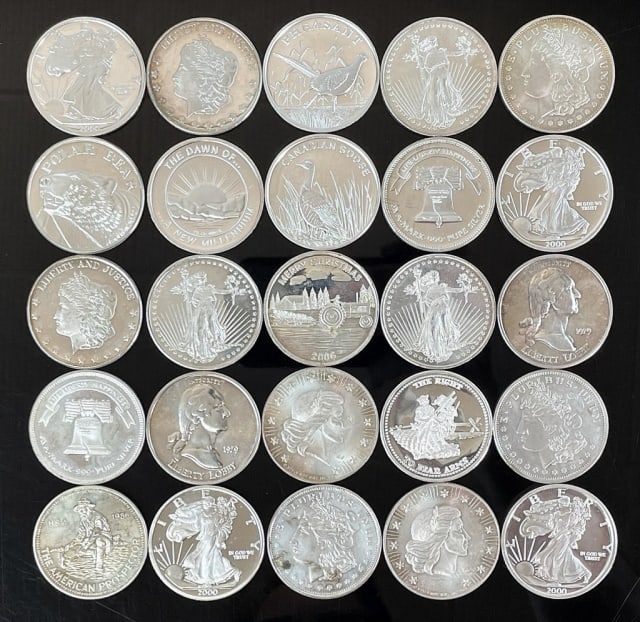 Collection of Mixed 1 oz Silver Rounds (25pc) (1 of 3)