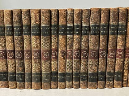 Books, Bell's Poet's Of Great Britain (100pc): "Bell's Edition. The Poets of Great Britain Complete From Chaucer to Churchill" (London: Printed for John Bell, British Library Strand, 1782-1793), 64mo, original calf, engraved titles and portraits,