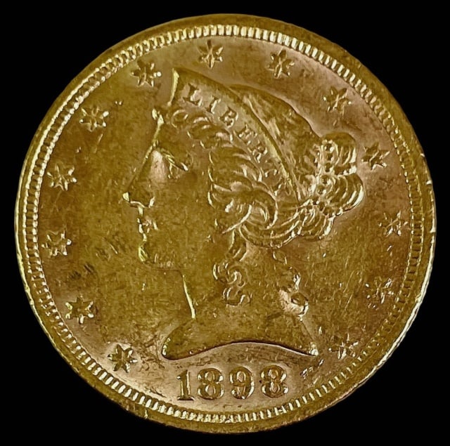 1898 P US $5.00 Liberty Gold Coin: 1898 P U.S. Liberty Five Dollar Gold Coin. Coin is in BU condition.