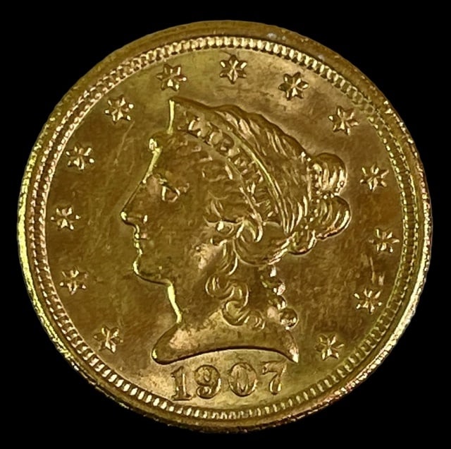 1907 US $2.50 Liberty Gold Coin: 1907 U.S. Liberty $2.50 Gold Coin. Coin is in BU condition.