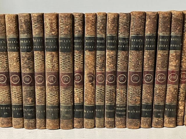 Books, Bell's Poet's of Great Britain (100pc): "Bell's Edition. The Poets of Great Britain Complete From Chaucer to Churchill" (London: Printed for John Bell, British Library Strand, 1782-1793), 64mo, original calf, engraved titles and portraits,