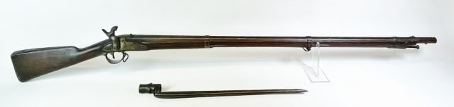 Civil War M1840 Springfield Musket, Percussion: Civil War Model 1840 Percussion Converted Musket, Lock Signed "SPRINGFIELD 1841" with bayonet. Carved walnut stock with brass bands, steel barrel, ramrod and sling swivels. Lock arsenal percussion con