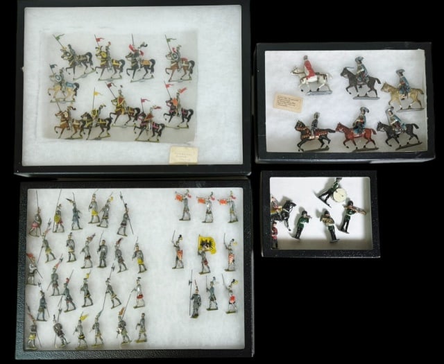 Antique German Toy Lead Soldiers (56pc): Collection of Forty Seven Antique German made lead Toy Soldiers. Hand painted figures in different forms and periods including foot soldiers and cavalry. All were purchased in Germany by Dr. Lewis Buc