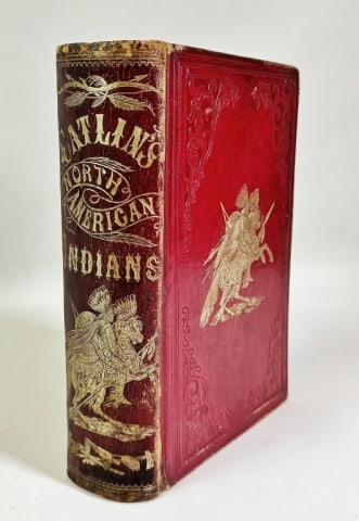 Book, Indians, North America, Civil War Copy (2pc): Book "Letters and Notes of the Manners, Customs, and Condition of the North American Indians" by George Catlin. Two Volumes In One (Philadelphia: J.W. Bradley, 1860), 8vo, leather, 792pp [16]. Decorat