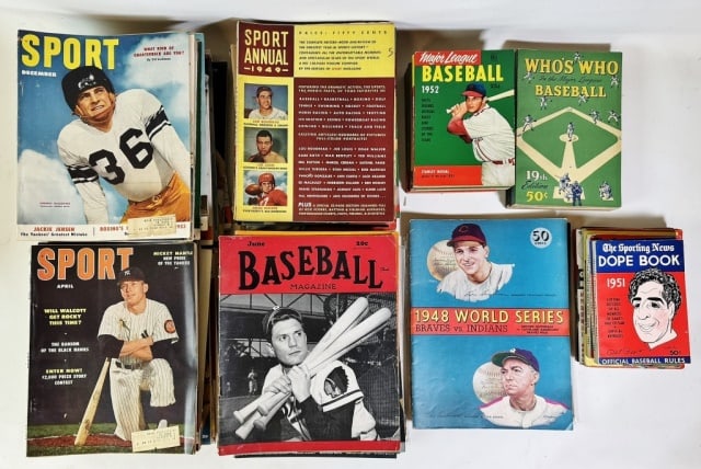 Sports Magazine Collection, 1945-1954 (120+pc): Collection of sports magazines collected in the late 1940's and early 1950's, including (50) Sport, 1947-1954, with largely complete runs for 1950-1953, including special Mickey Mantle Cover Issue, Ap