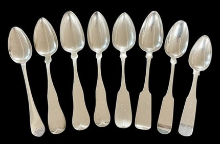 19th C American Coin Silver Serving Spoons (8pc)