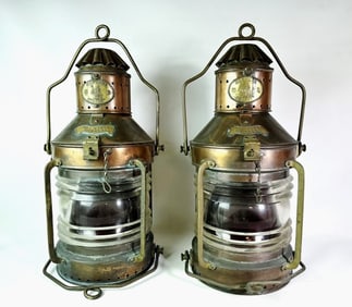 Pair of Antique Ship Lanterns, Neptune (2pc)