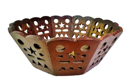 19th C. Sailor Made Carved Wooden Sewing Basket