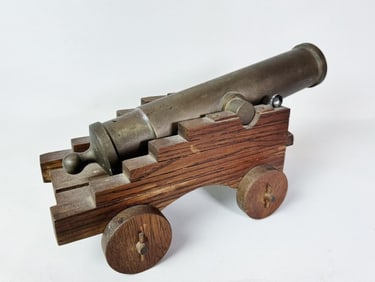 Antique Brass Signal Cannon, Naval Carriage