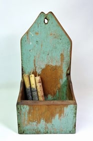 19th C. Painted Wooden Wall Box with Candles (4pc)