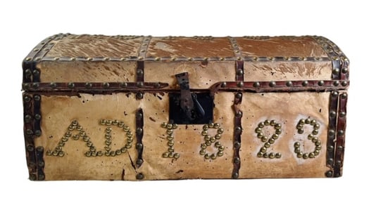 1823 Dated Calf Covered Dome Top Chest