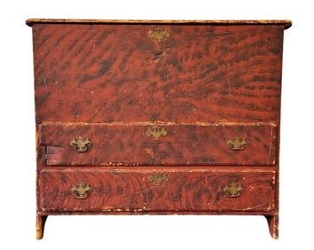 18th C. Grain Painted New England Blanket Chest