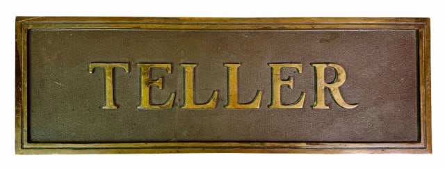 Antique Cast Bronze Bank Sign "TELLER"