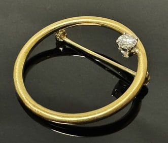 14K Gold Art Deco Diamond Brooch