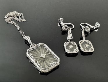 Suite of 14K and Diamond Art Deco Jewelry (3pc)