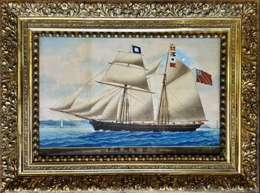 19th C. Watercolor, Ship Laurel, Michelle Renault