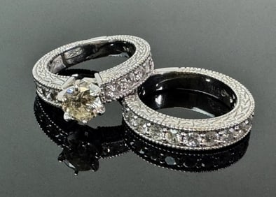 14K Gold Diamond Solitaire and Band Rings (2pc)