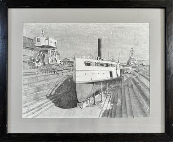 Graphite on Paper S.S. Nobska, Tom Macy, Nantucket