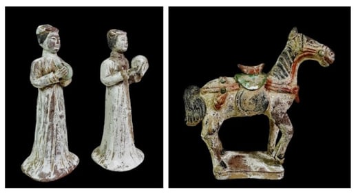 Antique Chinese Faience Pottery Figures (3pc)