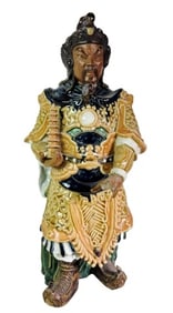 Antique Chinese Glazed Pottery Warrior Figure