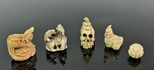 Meiji - Edo Period Japanese Carved Netsuke (5pc)