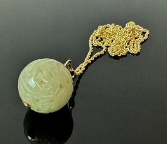 14K Gold Necklace with Carved Jade Pendant