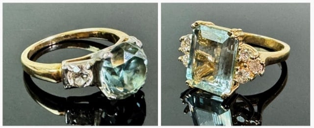 14K Gold Aquamarine, Zircon and Diamond Rings (2pc)