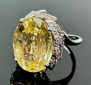 Antique 14K Gold Yellow Sapphire and Diamond Ring