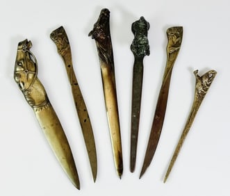 Antique Bronze Figural Letter Openers (6pc)