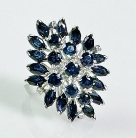 18K Gold Sapphire and Diamond Starburst Ring