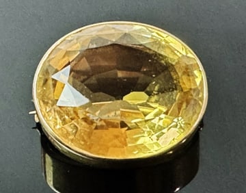 14K Gold Citrine Pinned Brooch