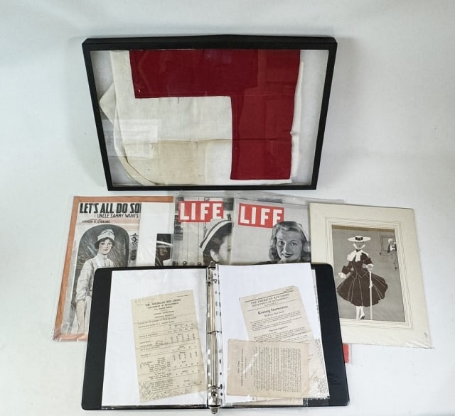 WW1, WW2 Red Cross Collection, Flag (15pc): Collection WW1 American Red Cross ephemera, WW2 Flag and magazines belonging to Red Cross Volunteer E.M. Holway.