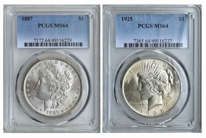 1887 Morgan and 1925 Peace Dollar PCGS MS64 (2pc)