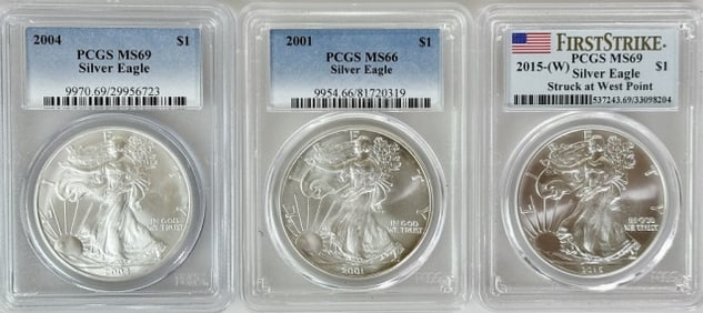 PCGS Graded American Silver Eagles (3pc)