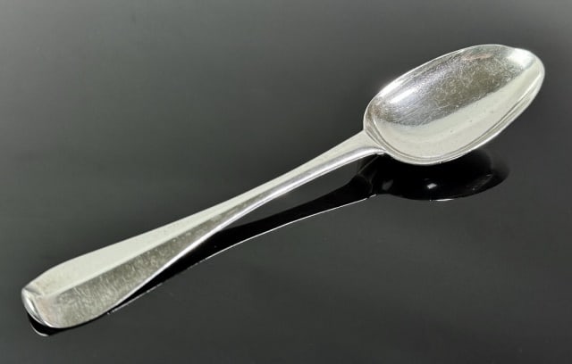 17th-18th C Boston Silver Tablespoon, EW: 17th-18th C. American Coin Silver Tablespoon, Signed with "EW" (Edward Winslow, Boston,1669-1753). Bowl form with reverse rat tail with period monogram "SIS". Good condition, measures: 7.75" L, Weight