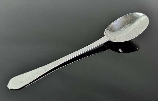 17th-18th C Boston Coin Silver Tablespoon, IE: 17th-18th C. American Coin Silver Tablespoon, Signed with Crowned "IE" (John Edwards, Boston,1671-1746). Bowl form with reverse rat tail with period monogram "EW". Good condition, measures: 7 " L, Wei
