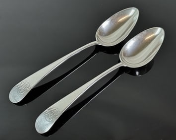 18th C Boston Coin Silver Tablespoons, Emery (2pc)