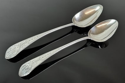 18th C Boston Coin Silver Tablespoons, DT (2pc)