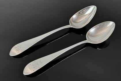 18th C Boston Silver Tablespoons, Bentley (2pc)